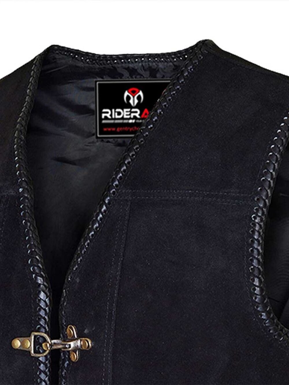 RIDERACT® Motorcycle Vest Black Leather Triple Clasp